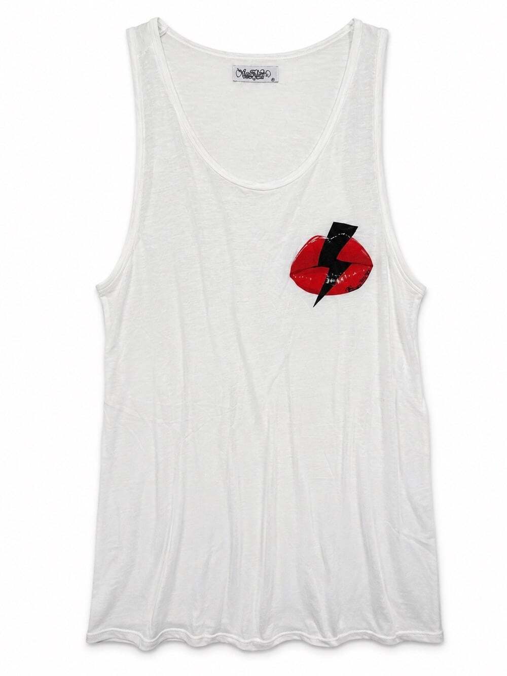 Lauren Moshi Lips Lightning Bolt Graphic Tank Top White women's Size Small